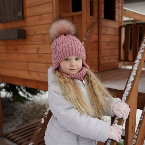 Komplet zimowy dla dziewczynki: czapka z pomponem i komin czarny Preria