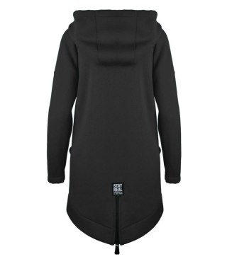 Długa bluza damska z kapturem parka gruba ciepła (Czarny) S (36)