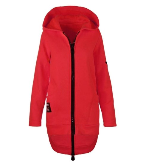 Długa bluza damska z kapturem parka gruba ciepła (Czerwony) S (36) Długa bluza damska z kapturem parka gruba ciepła (Czerwony) S (36)