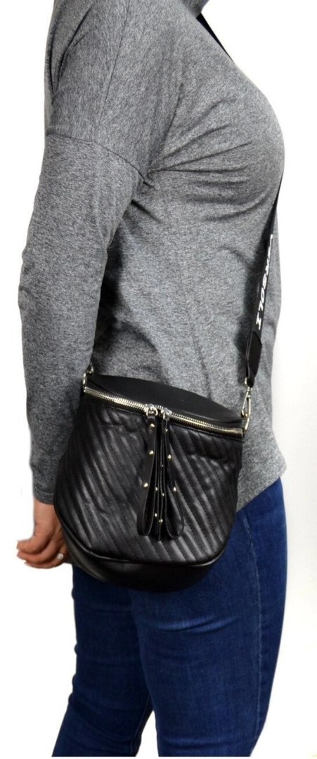 Duża torebka miejska pikowana crossbody biodrówka nerka Pasek (Czarny) Duża torebka miejska pikowana crossbody biodrówka nerka Pasek (Czarny)