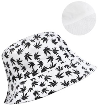 Dwustronny kapelusz BUCKET HAT print listki (Biały)