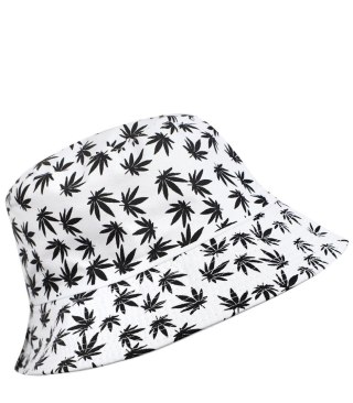 Dwustronny kapelusz BUCKET HAT print listki (Biały)