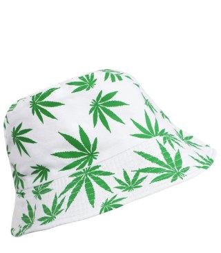 Dwustronny kapelusz BUCKET HAT print listki (Biały)