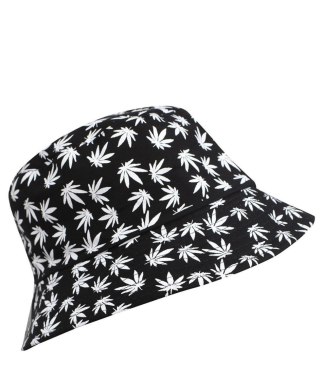 Dwustronny kapelusz BUCKET HAT print listki (Czarny)