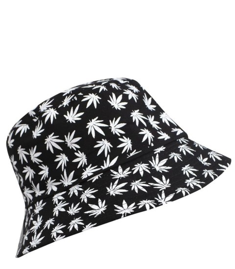 Dwustronny kapelusz BUCKET HAT print listki (Czarny)