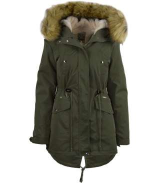 Stylowa kurtka płaszcz parka zima 2w1 miś (Zielony) S (36)