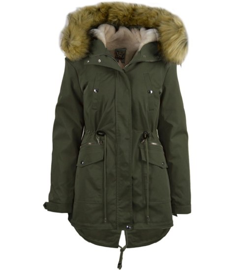 Stylowa kurtka płaszcz parka zima 2w1 miś (Zielony) S (36)