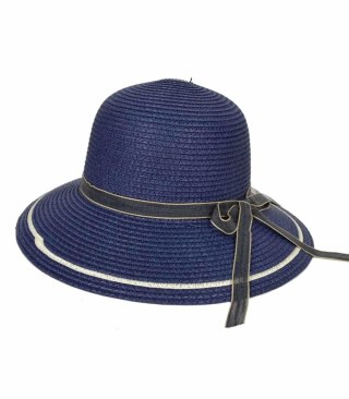 Stylowy kapelusz słomkowy wstążka elegancki (Granatowy)