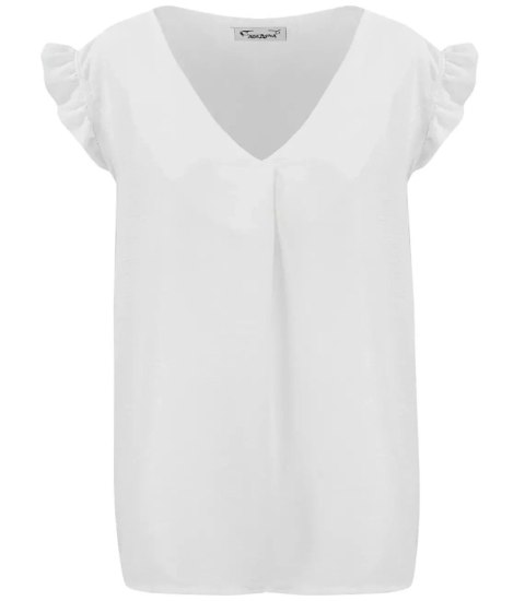 Bluzka koszulka dekolt V krótki rękaw Elegancka (Biały) 3XL/4XL Bluzka koszulka dekolt V krótki rękaw Elegancka (Biały) 3XL/4XL