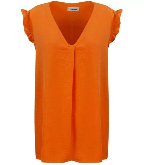 Bluzka koszulka dekolt V krótki rękaw Elegancka (Pomarańczowy) 3XL/4XL Bluzka koszulka dekolt V krótki rękaw Elegancka (Pomarańczowy) 3XL/4XL