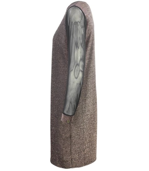 Brokatowa sukienka z tiulowymi rękawami Elegancka (Brązowy) 38 Brokatowa sukienka z tiulowymi rękawami Elegancka (Brązowy) 38