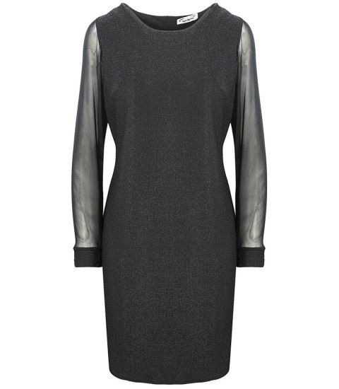 Brokatowa sukienka z tiulowymi rękawami Elegancka (Czarny) 38 Brokatowa sukienka z tiulowymi rękawami Elegancka (Czarny) 38