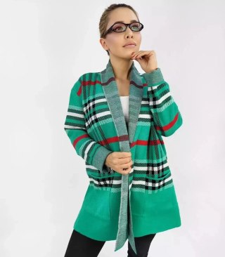 CIEPŁY Sweter Kardigan narzutka KRATA Elegancki (Zielony) L/XL
