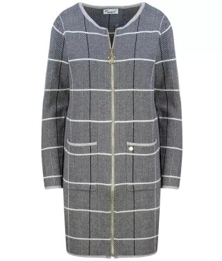Ciepły długi Sweter Kardigan w jodełkę Elegancki (Szary) L/XL