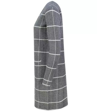 Ciepły długi Sweter Kardigan w jodełkę Elegancki (Szary) L/XL