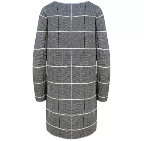 Ciepły długi Sweter Kardigan w jodełkę Elegancki (Szary) L/XL