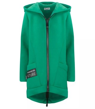 Długa bluza damska z kapturem parka gruba ciepła (Zielony) S (36)
