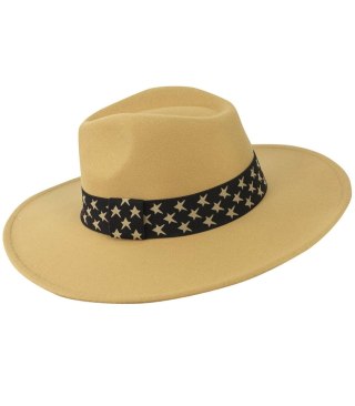 Elegancki damski KAPELUSZ z taśmą w gwiazdki (Brązowy)