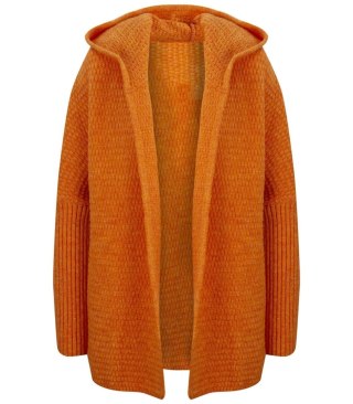 GRUBY sweter KARDIGAN nietoperz Luźny Ciepły z kapturem (Pomarańczowy)