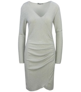 Ołówkowa sukienka dopasowana brokat połysk Elegancka (Szary) L/XL