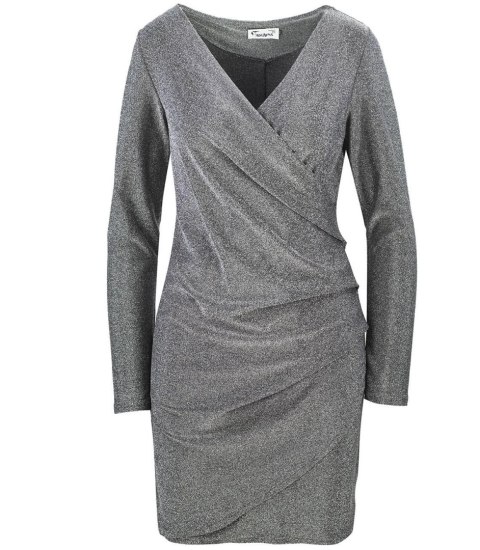 Ołówkowa sukienka z brokatowym połyskiem MINI Elegancka (Srebrny) 40 Ołówkowa sukienka z brokatowym połyskiem MINI Elegancka (Srebrny) 40