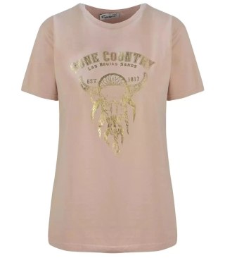 T-shirt bluzka koszulka złoty nadruk bawełna (Beżowy) M (38)