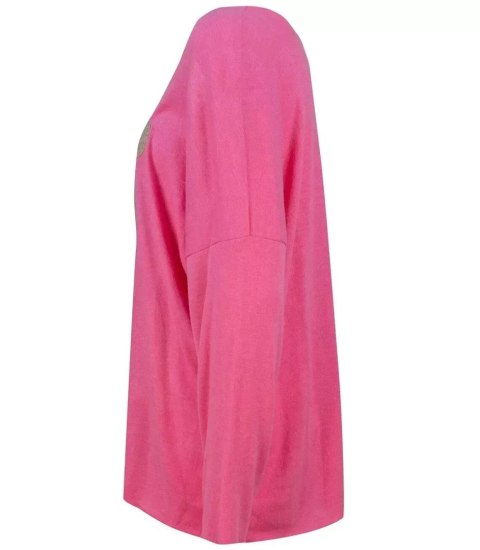 Cienki sweter oversize serek z misiem (Różowy) Cienki sweter oversize serek z misiem (Różowy)