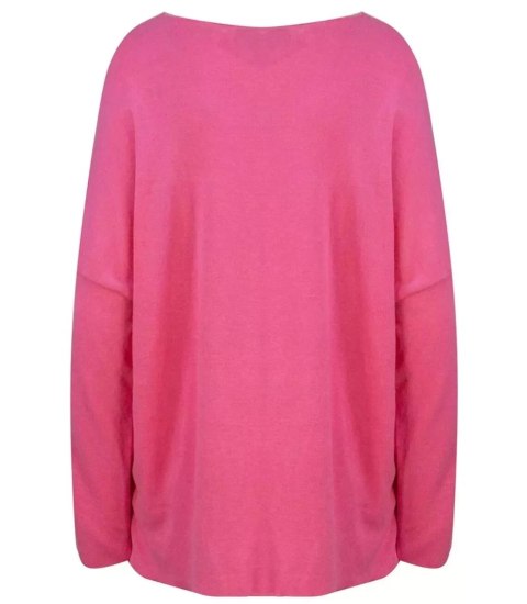 Cienki sweter oversize serek z misiem (Różowy) Cienki sweter oversize serek z misiem (Różowy)