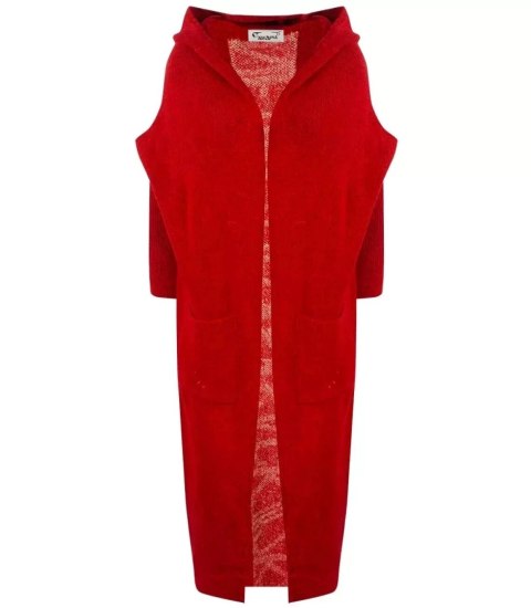 Długi kardigan Sweter z wełną Ciepły Napis NEVER LOOK BACK (Czerwony) S (36) Długi kardigan Sweter z wełną Ciepły Napis NEVER LOOK BACK (Czerwony) S (36)
