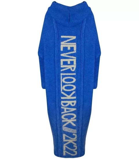 Długi kardigan Sweter z wełną Ciepły Napis NEVER LOOK BACK (Niebieski) S (36) Długi kardigan Sweter z wełną Ciepły Napis NEVER LOOK BACK (Niebieski) S (36)