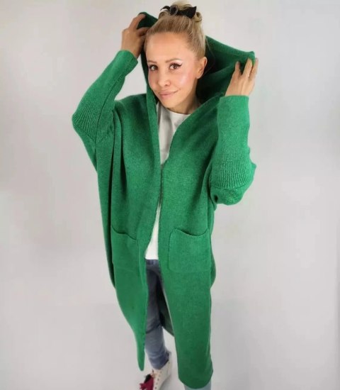 Długi kardigan Sweter z wełną Ciepły Napis NEVER LOOK BACK (Zielony) S (36) Długi kardigan Sweter z wełną Ciepły Napis NEVER LOOK BACK (Zielony) S (36)