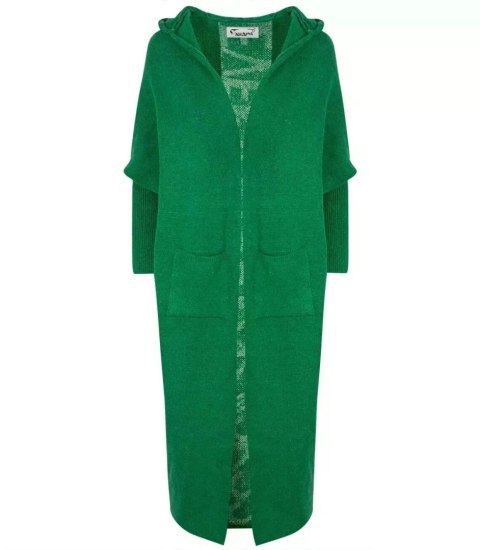 Długi kardigan Sweter z wełną Ciepły Napis NEVER LOOK BACK (Zielony) S (36) Długi kardigan Sweter z wełną Ciepły Napis NEVER LOOK BACK (Zielony) S (36)