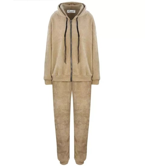 Dres komplet sztruks spodnie bluza suwak Ciepły Damski (Beżowy) Dres komplet sztruks spodnie bluza suwak Ciepły Damski (Beżowy)