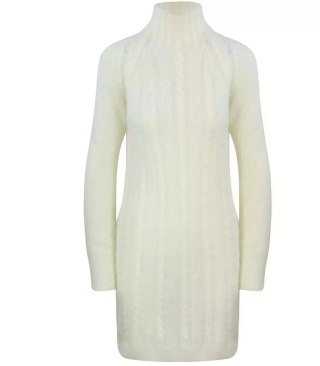 Dzianina sukienka sweter golf z wełną mini (Beżowy)