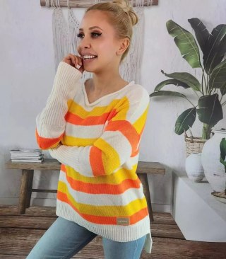 Sweter damski dzianina ciepły paski kolory (Wielokolorowy)
