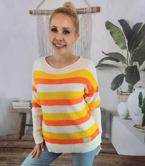 Sweter damski dzianina ciepły paski kolory (Wielokolorowy)