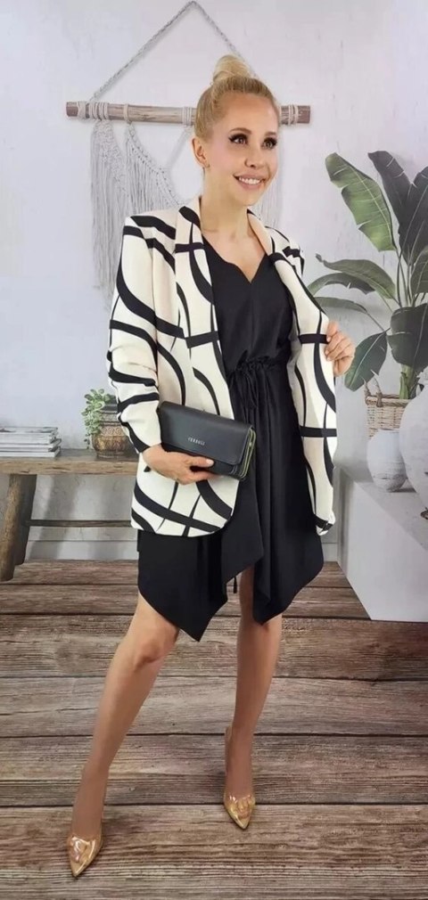 Żakiet marynarka pastelowa drapowany rękaw Elegancki 3/4 (Beżowy) S (36)