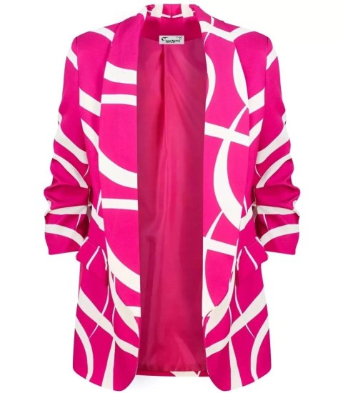 Żakiet marynarka pastelowa drapowany rękaw Elegancki 3/4 (Różowy) S (36)