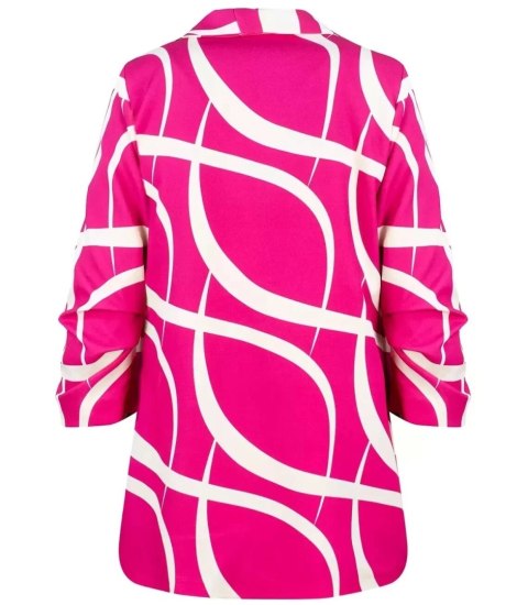Żakiet marynarka pastelowa drapowany rękaw Elegancki 3/4 (Różowy) S (36)