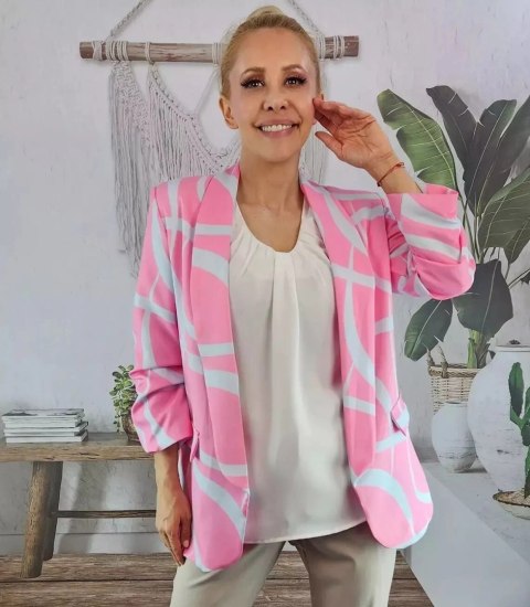 Żakiet marynarka pastelowa drapowany rękaw Elegancki 3/4 (Różowy) S (36) Żakiet marynarka pastelowa drapowany rękaw Elegancki 3/4 (Różowy) S (36)