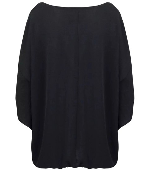 Zwiewna bluzka rękawy motyl rozcięcia elegancka luźna oversize (Czarny) 46/48 Zwiewna bluzka rękawy motyl rozcięcia elegancka luźna oversize (Czarny) 46/48