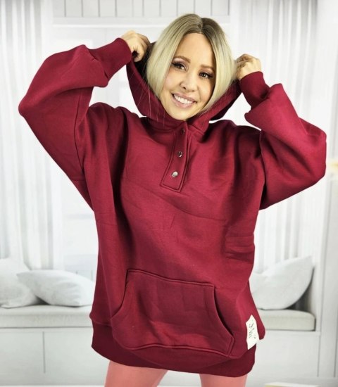 Ciepła gładka bluza oversize kaptur JANET (Bordowy) Ciepła gładka bluza oversize kaptur JANET (Bordowy)