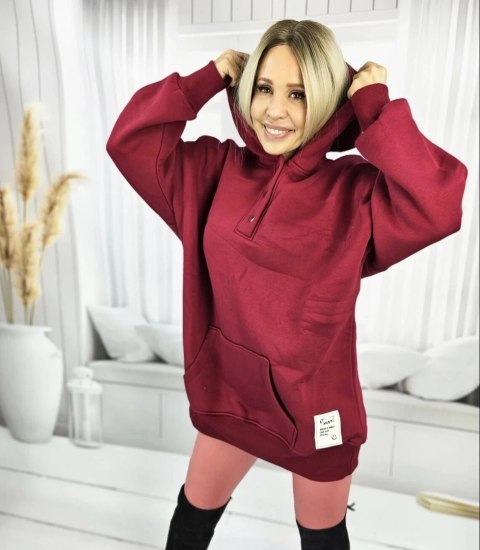 Ciepła gładka bluza oversize kaptur JANET (Bordowy) Ciepła gładka bluza oversize kaptur JANET (Bordowy)