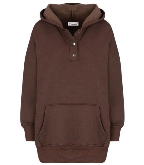 Ciepła gładka bluza oversize kaptur JANET (Brązowy) Ciepła gładka bluza oversize kaptur JANET (Brązowy)