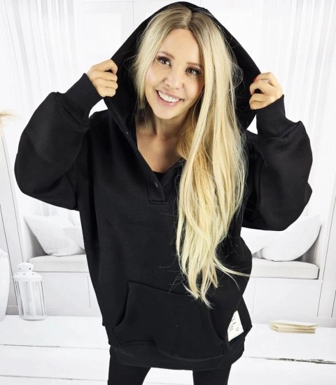 Ciepła gładka bluza oversize kaptur JANET (Czarny) Ciepła gładka bluza oversize kaptur JANET (Czarny)