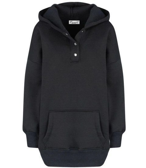 Ciepła gładka bluza oversize kaptur JANET (Czarny) Ciepła gładka bluza oversize kaptur JANET (Czarny)
