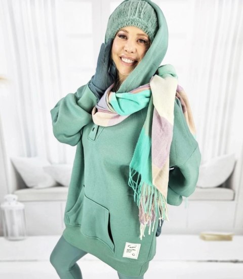 Ciepła gładka bluza oversize kaptur JANET (Zielony) Ciepła gładka bluza oversize kaptur JANET (Zielony)