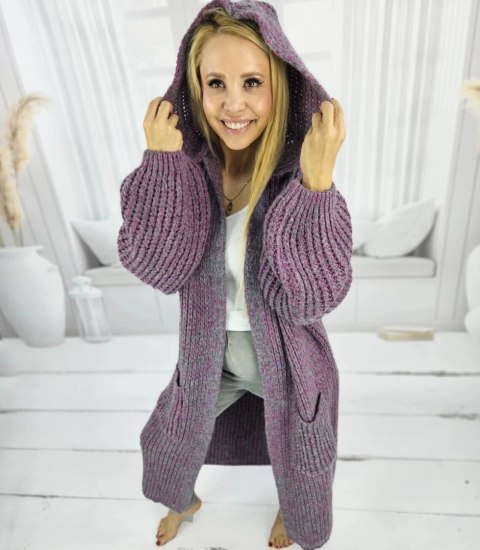 Długi ciepły kardigan sweter gruby splot VALERIA (Fioletowy) S (36) Długi ciepły kardigan sweter gruby splot VALERIA (Fioletowy) S (36)