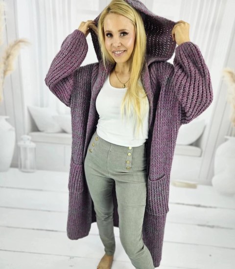 Długi ciepły kardigan sweter gruby splot VALERIA (Fioletowy) S (36) Długi ciepły kardigan sweter gruby splot VALERIA (Fioletowy) S (36)