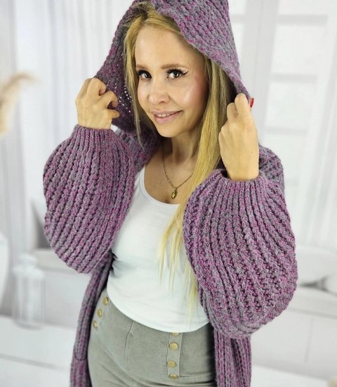Długi ciepły kardigan sweter gruby splot VALERIA (Fioletowy) S (36) Długi ciepły kardigan sweter gruby splot VALERIA (Fioletowy) S (36)